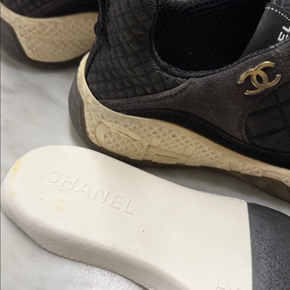 CHANEL Women's Black Lace UP Factory Distressed Sneaker Size 38